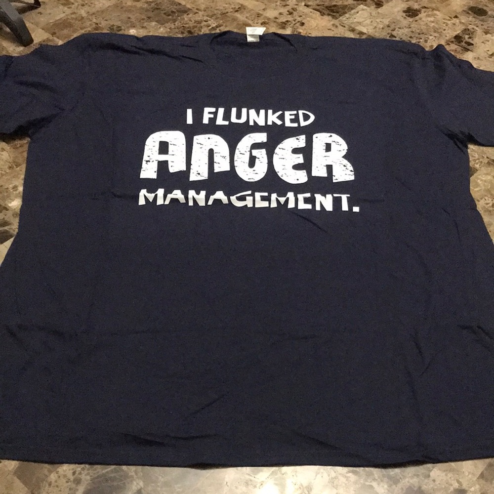 Blue Short Sleeve Tee with I FLUNKED ANGER MANAGEMENT Print